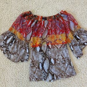 Hale Bob silk Multicolor Snake Print Off-Shoulder Top